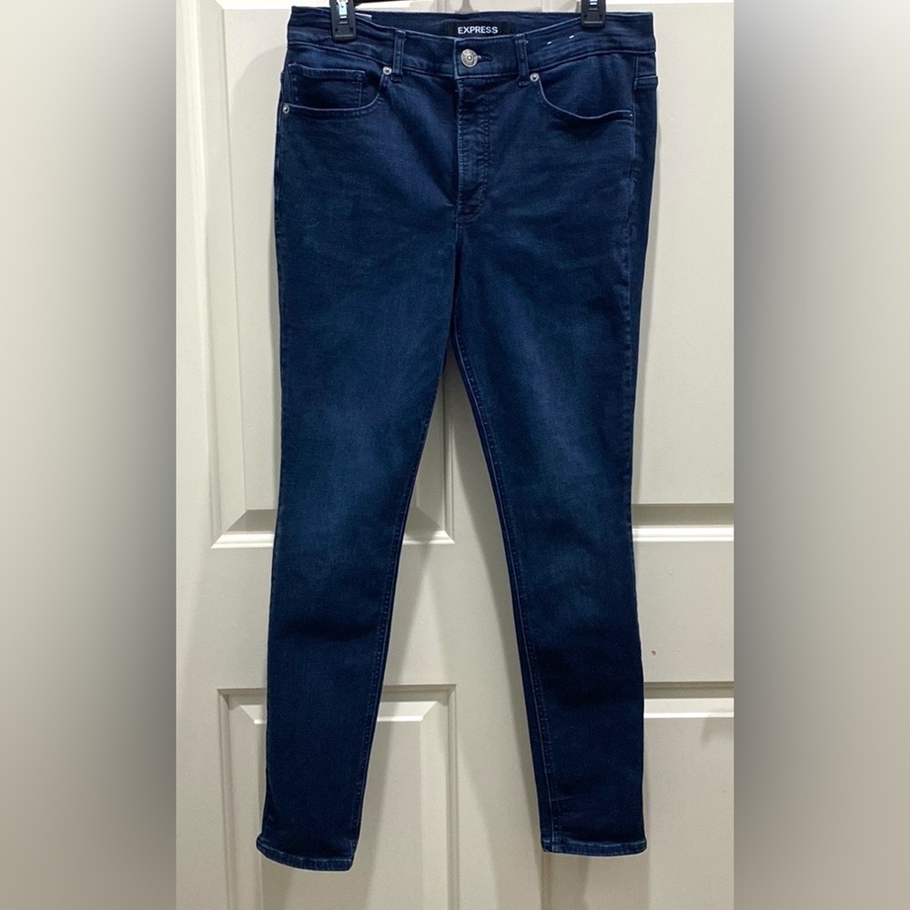Express Denim Perfect Blue SZ 10 Preppy Chic High Rise Leggings Stretch Jeans